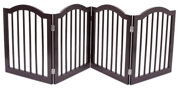 Internet's Best Dog Gate with Arched Top - 4 Panel - 24 Inch Step Over Fence - Free Standing Folding Z Shape Indoor Doorway Hall Stairs Pet Puppy Gate - Fully Assembled - Espresso - MDF