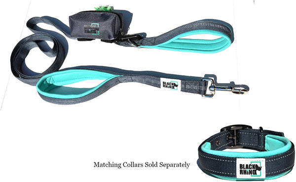 Black Rhino Dog Leash - Heavy Duty - Medium & Large Dogs | 6ft Long Leashes | Two Traffic Padded Comfort Handles for Safety Control Training - Double Handle Reflective Lead