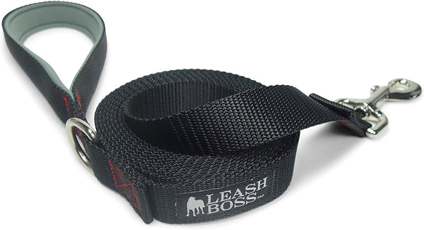 Leashboss 10 15 Foot Dog Leash Padded Handle -1 Inch Nylon Long Leash Hiking, Camping, Exploring Walking