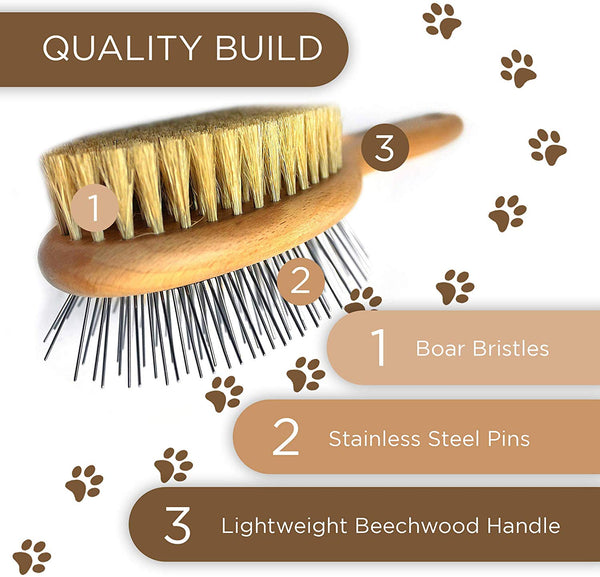 Paws Pamper Boar Bristle & Pin Brush for Dogs and Cats - Beechwood Handle