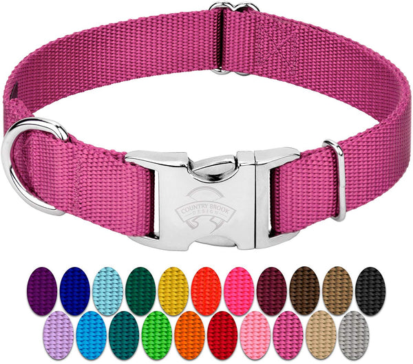 Country Brook Petz - Premium Nylon Dog Collar with Metal Buckle - Vibrant 25 Color Selection