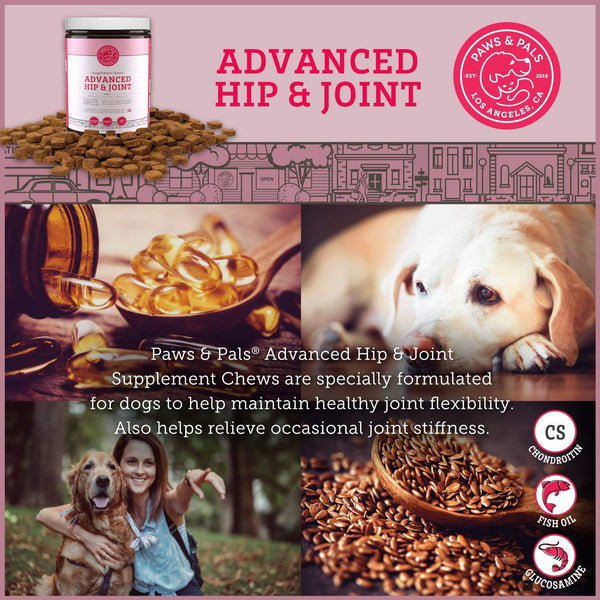 Paws & Pals Glucosamine Supplement for Dogs: Hip & Joint Health Supplements with Chondroitin & MSM for Pain Relief & Senior Dog\/Cat Arthritis Support - Chewable Pet Multi Vitamin