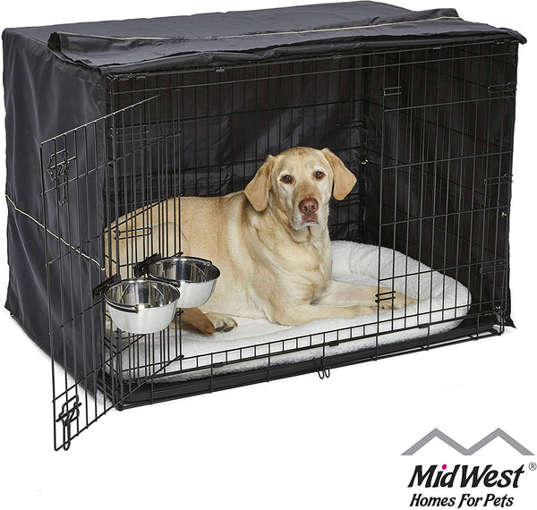 MidWest iCrate Starter Kit | The Perfect Kit for Your New Dog Includes a Dog Crate, Dog Crate Cover, 2 Dog Bowls & Pet Bed | 1-Year Warranty on ALL Items