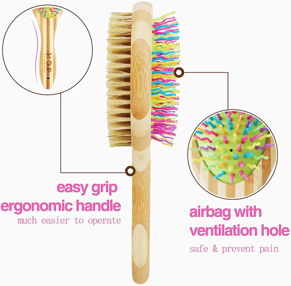 HOP Home of Paws Dog Brush for Grooming & Massaging Dogs, Cats & Other Animals – Fur Detangling Pins & Coat Smoothing Slicker Bristles, Natural Bamboo