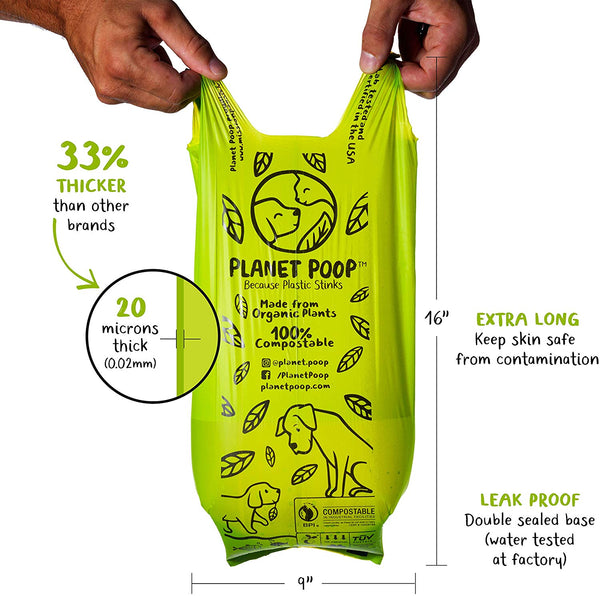 Compostable Dog Poop Bags, Plant-Based Poop Bags for Dogs, Unscented Extra-Long with Handles 9 x 16 Inches Thick Leak Proof Doggy Waste Bag Refills Highest USA Rated D6400 Supports Doggie & Pet Rescue