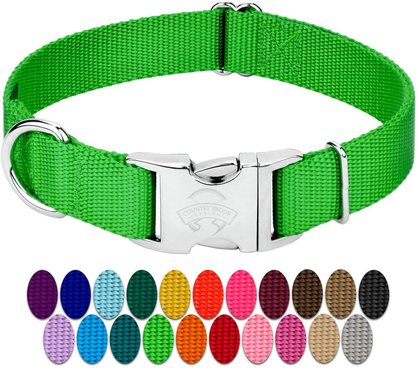 Country Brook Petz - Premium Nylon Dog Collar with Metal Buckle - Vibrant 25 Color Selection