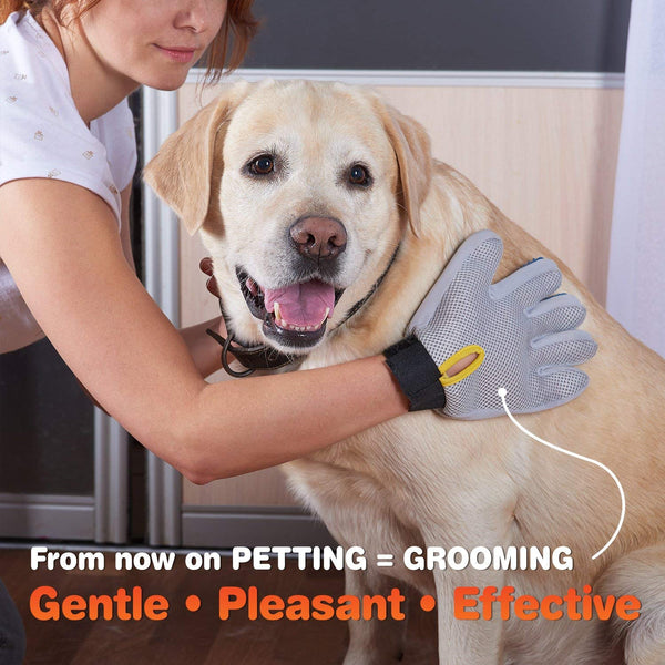 Pet Grooming Glove - Enhanced Five Finger Design - for Cats, Dogs and Horses - Long & Short Fur - Gentle De-Shedding Brush - Your Pet Will Love It