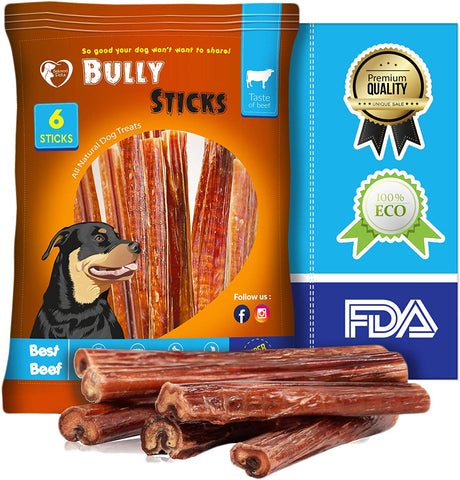 Beloved Pets Thick Bully Sticks for Dogs & Puppies 6 Inch - Best Beef Pizzle Made for USA - Supreme Chew Large Bully Sticks Odorless