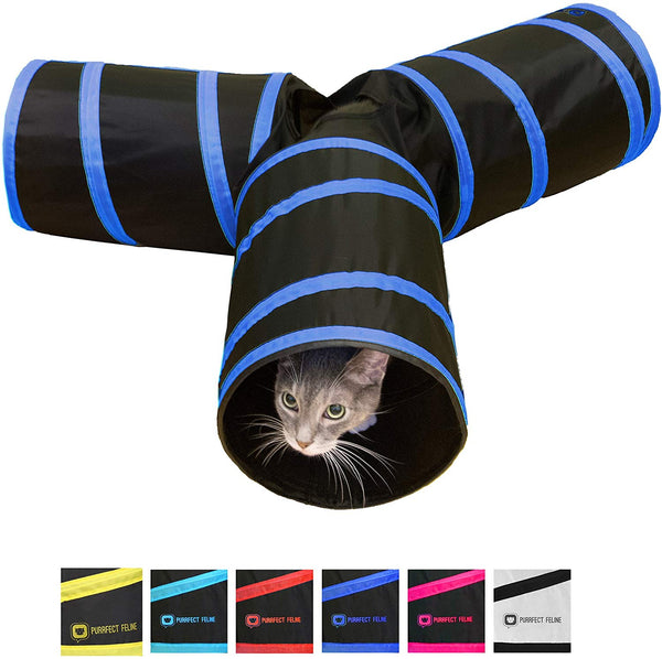 Purrfect Feline Tunnel of Fun, Collapsible 3-Way Cat Tunnel Toy with Crinkle