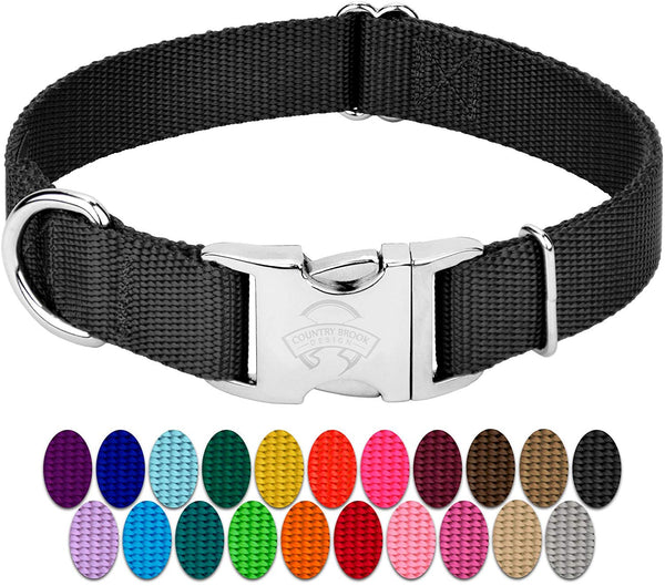 Country Brook Petz - Premium Nylon Dog Collar with Metal Buckle - Vibrant 25 Color Selection