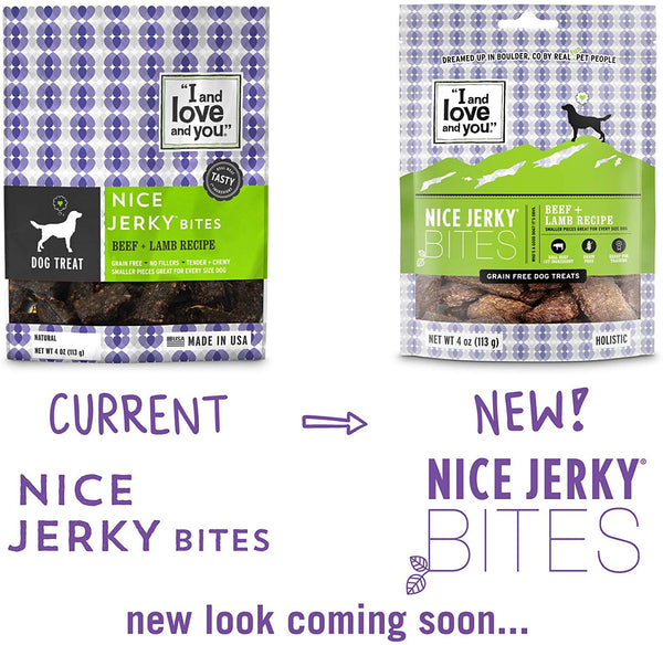 "I and love and you" Nice Jerky Bites - Grain Free Dog Treats (Variety of Flavors)