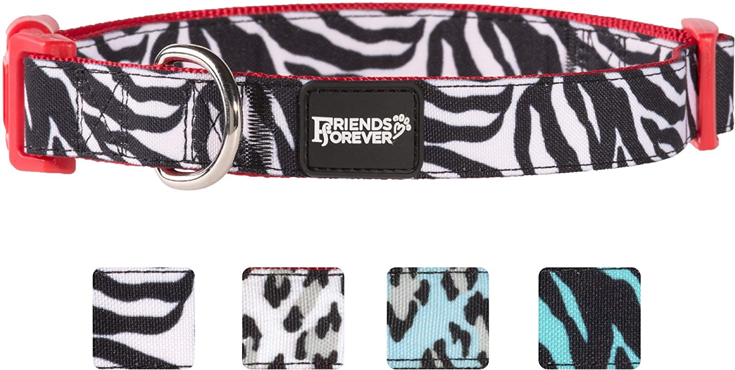 Friends Forever Pattern Dog Collar for Dogs, Fashion Print Leopard Zebra Cute Puppy Collar, Available in Size Small\/Medium\/Large