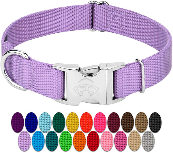 Country Brook Petz - Premium Nylon Dog Collar with Metal Buckle - Vibrant 25 Color Selection