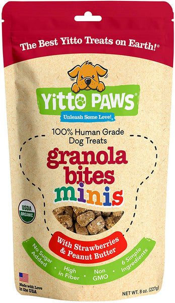 Yitto Paws Granola Bites Dog Treats - Organic, Human Grade, with 100% Whole-Grain Oats, Real Fruit, and Creamy Peanut Butter