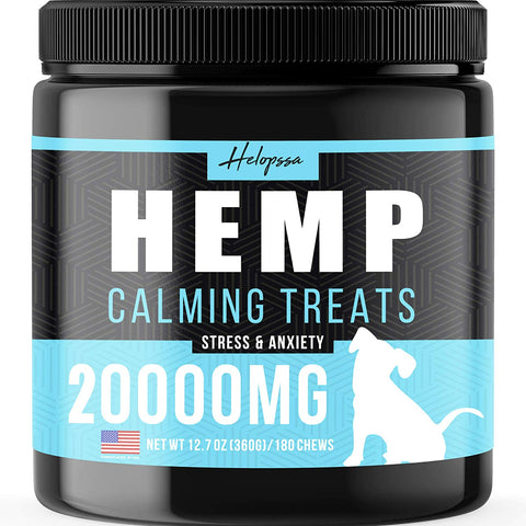 Hemp Calming Treats for Dogs - Made in USA - 180 Soft Dog Calming Treats - Aids Stress, Anxiety, Storms, Barking, Separation and More - Valerian Root, L-Tryptophan, Chamomile - Hemp Oil for Dogs