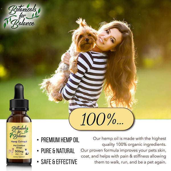 Botanicals for Balance Pet Drops Hemp Extract Supplements for Stress, Anxiety, Support Joints, Immune Function, Overall Wellness and Healthy Aging.