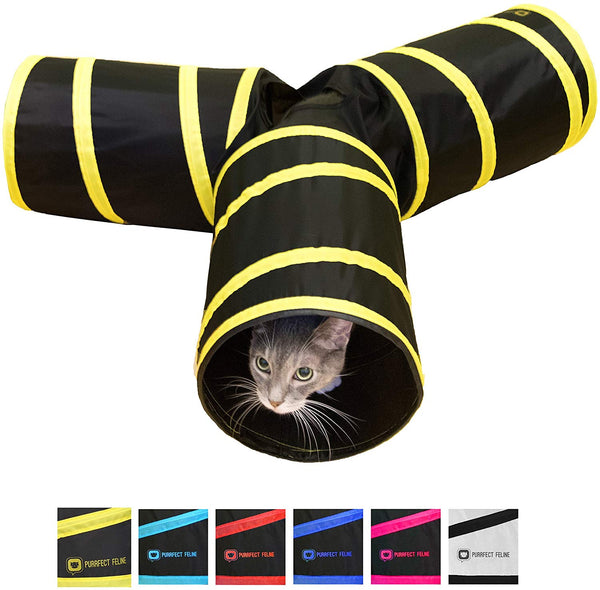 Purrfect Feline Tunnel of Fun, Collapsible 3-Way Cat Tunnel Toy with Crinkle