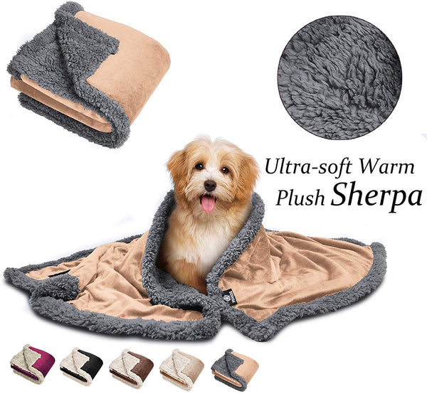 Pawsse Sherpa Puppy Blanket for Small Dogs Kitten, Warm Flannel Plush Pet Bed Blanket Reversible, 45"x30"