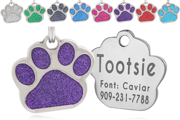 io tags Pet ID Tags, Personalized Dog Tags and Cat Tags, Custom Engraved, Easy to Read, Cute Glitter Paw Pet Tag