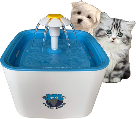 Purrfect World Cat and Dog Water Fountain w/Carbon - Ion Exchange Filter : 84 Oz / 2.5L Capacity : Provides Fresh Filtered Water for Your Pet