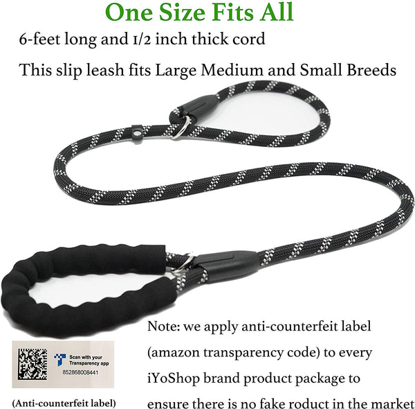 iYoShop 6FT Durable Slip Lead Dog Leash with Comfortable Padded Handle and Highly Reflective Threads Quality Dog Rope Training Leash for Small Medium and Large Dogs