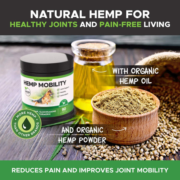 PetHonesty Hemp Hip & Joint Supplement for Dogs w\/Hemp Oil + Hemp Powder - Glucosamine Chondroitin for Dogs w\/Turmeric, MSM, Green Lipped Mussel, Dog Treats Improve Mobility, Reduces Discomfort