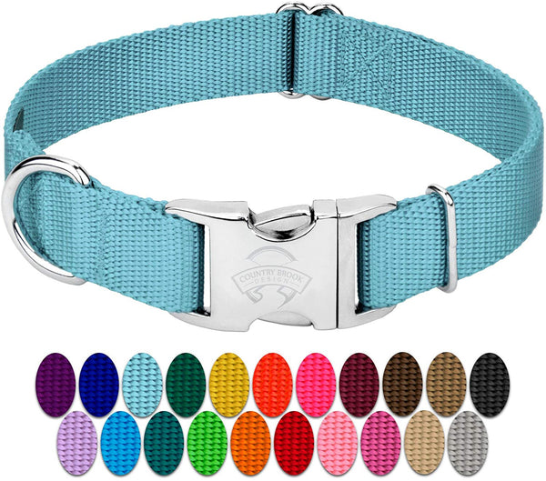 Country Brook Petz - Premium Nylon Dog Collar with Metal Buckle - Vibrant 25 Color Selection