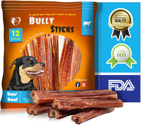 Beloved Pets Thick Bully Sticks for Dogs & Puppies 6 Inch - Best Beef Pizzle Made for USA - Supreme Chew Large Bully Sticks Odorless