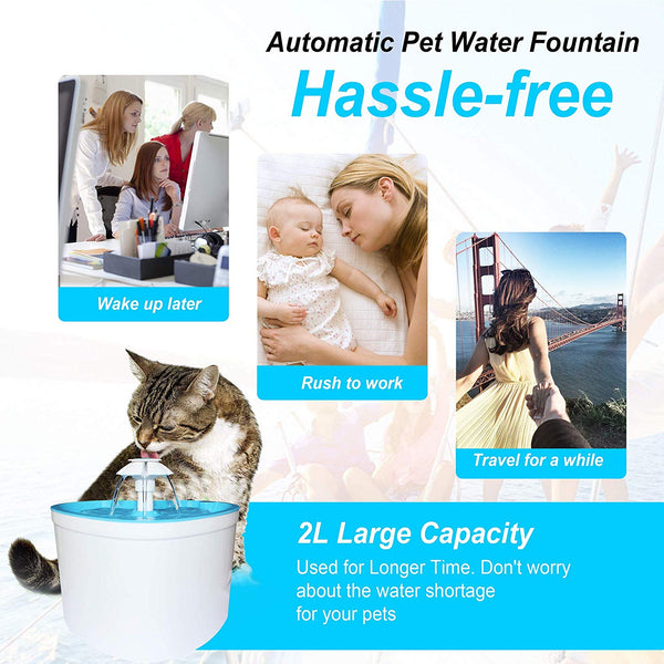LOVSHARE Pet Water Fountain- Healthy and Hygienic Drinking Fountain 2L Super Quiet Flower Automatic Electric Water Bowl with 4 Replacement Filters for Dogs, Cats, Birds and Small Animals