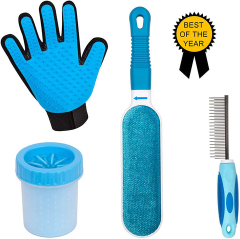 PP&YY Pet Hair Remover Brush - Pet Comb- Lint Brush - Paw Cleaner - Gentle Deshedding Brush Glove - Efficient Pet Hair Remover Mitt for Dog Cat Horse with Brush Long Short Fur