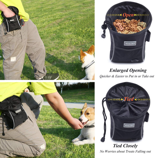 VIVAGLORY Dog Treat Bag, Sports Style & Enlarged Opening,Hands-Free Dog Treat Pouch with Adjustable Waistband, Poop Bag Dispenser, Large Enough to Carry Treats, Kibbles, Pet Toys | 2 Ways to Wear