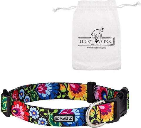 Lucky Love Dog Cute Female Dog Collar or Leash Set | Vivid Colorful Pretty and Unique Designs | Small Medium Large Girl Dogs | Floral Collar | Soft Your Purchase Helps Rescue Dogs