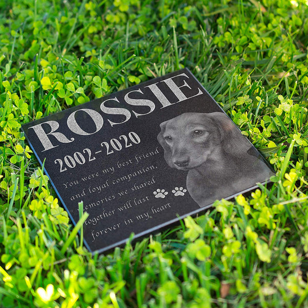 Lara Laser Works Personalized Memorial Stone Headstone with Photo Engraved Granite Dog Photo Grave Stone