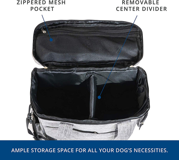 Top Dog Travel Bag - Airline Approved Travel Set for Dogs Stores All Your Dog Accessories - Includes Travel Bag, 2X Food Storage Containers and 2X Collapsible Dog Bowls - Gray