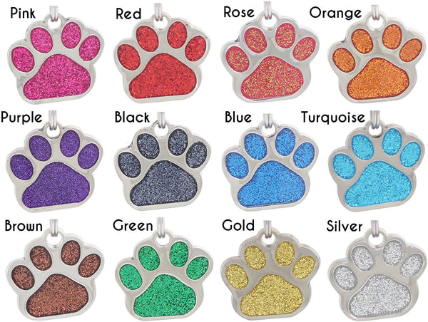 io tags Pet ID Tags, Personalized Dog Tags and Cat Tags, Custom Engraved, Easy to Read, Cute Glitter Paw Pet Tag