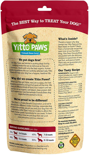 Yitto Paws Granola Bites Dog Treats - Organic, Human Grade, with 100% Whole-Grain Oats, Real Fruit, and Creamy Peanut Butter