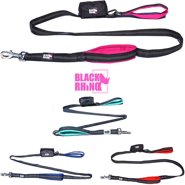 Black Rhino Dog Leash - Heavy Duty - Medium & Large Dogs | 6ft Long Leashes | Two Traffic Padded Comfort Handles for Safety Control Training - Double Handle Reflective Lead