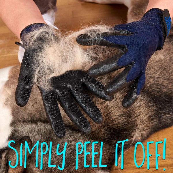 Pet Grooming Gloves - Left & Right - Enhanced Five Finger Design - for Cats, Dogs & Horses - Long & Short Fur - Gentle De-Shedding Brush - Your Pet Will Love It