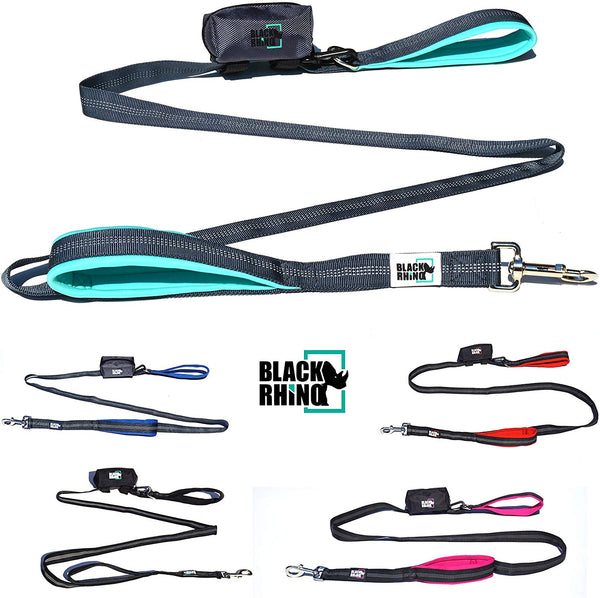 Black Rhino Dog Leash - Heavy Duty - Medium & Large Dogs | 6ft Long Leashes | Two Traffic Padded Comfort Handles for Safety Control Training - Double Handle Reflective Lead