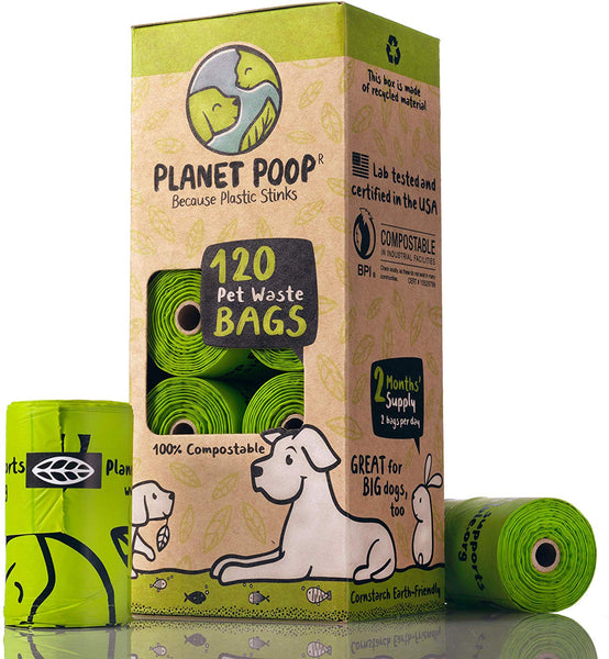 Compostable Dog Poop Bags, Plant-Based Poop Bags for Dogs, Unscented Extra-Long with Handles 9 x 16 Inches Thick Leak Proof Doggy Waste Bag Refills Highest USA Rated D6400 Supports Doggie & Pet Rescue