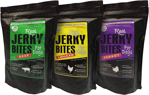 PetzPaw All Natural Dog Treats – Healthy Jerky Bites for Your Pet – Made in The USA - Grain, Wheat, Soy, Gluten Free - Beef 16oz, Chicken 8oz or Turkey 8oz - Perfect for Dog Training