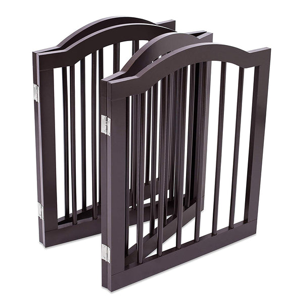 Internet's Best Dog Gate with Arched Top - 4 Panel - 24 Inch Step Over Fence - Free Standing Folding Z Shape Indoor Doorway Hall Stairs Pet Puppy Gate - Fully Assembled - Espresso - MDF