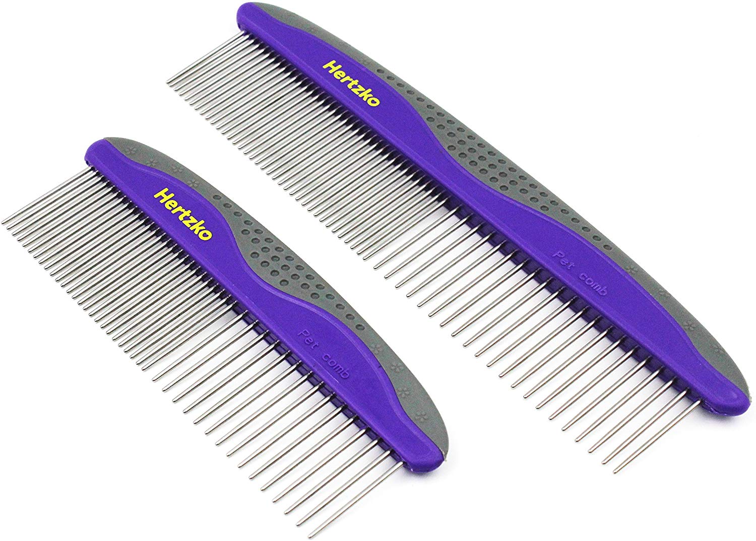 Hertzko 2 Pack Pet Combs Small & Large Comb Included for Both Small & Large Areas -Removes Tangles, Knots, Loose Fur and Dirt. Ideal for Everyday Use for Dogs and Cats with Short or Long Hair