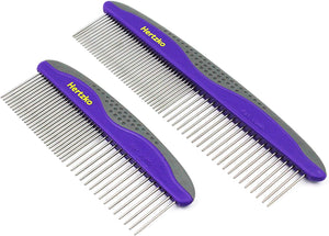 Hertzko 2 Pack Pet Combs Small & Large Comb Included for Both Small & Large Areas -Removes Tangles, Knots, Loose Fur and Dirt. Ideal for Everyday Use for Dogs and Cats with Short or Long Hair