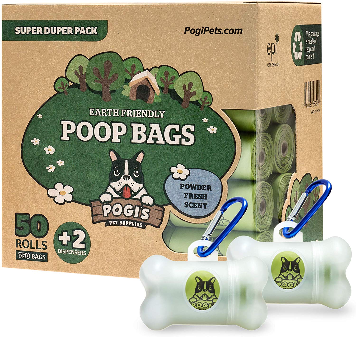 Pogi’s Poop Bags - 50 Rolls (750 Dog Poop Bags) +2 Dispensers - Leak-Proof, Earth-Friendly Poop Bags for Dogs