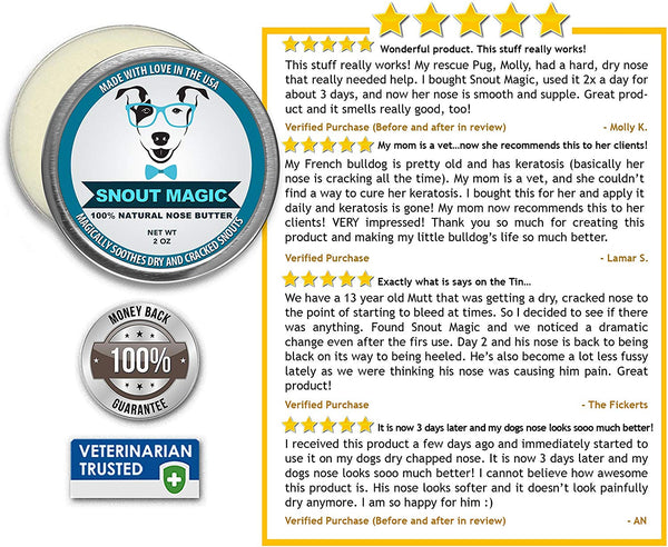 Snout Magic: 100% Organic and Natural Dog Nose Butter (2oz) - Proven to Cure Your Dog's Dry, Chapped, Cracked, and Crusty Nose