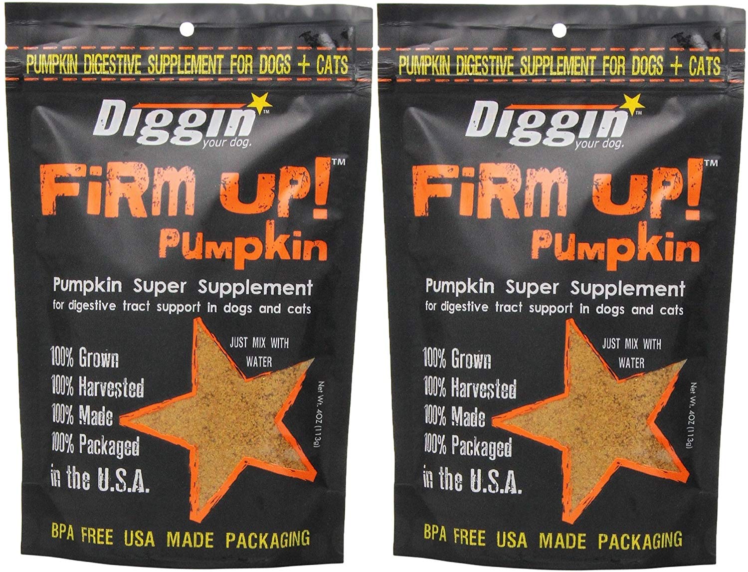 Diggin' Your Dog Firm Up Pumpkin Super Supplement for Digestive Tract Health for Dogs, 4-Ounce