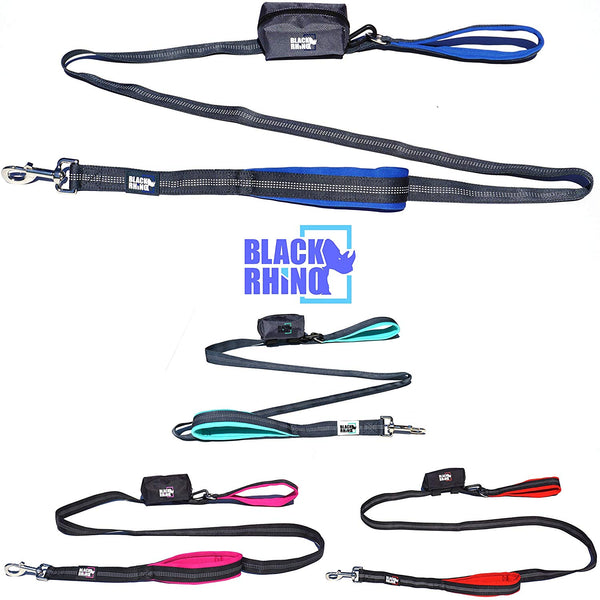 Black Rhino Dog Leash - Heavy Duty - Medium & Large Dogs | 6ft Long Leashes | Two Traffic Padded Comfort Handles for Safety Control Training - Double Handle Reflective Lead