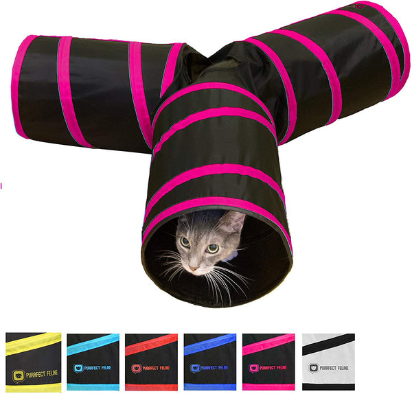 Purrfect Feline Tunnel of Fun, Collapsible 3-Way Cat Tunnel Toy with Crinkle