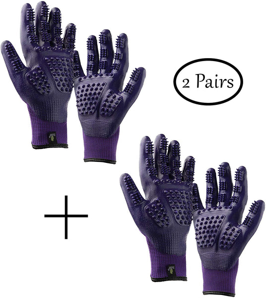 Handson Pet Grooming Gloves - #1 Ranked, Award Winning Shedding, Bathing, Hair Remover Gloves for Cats, Dogs, and Horses (2 Pairs, Same Color)